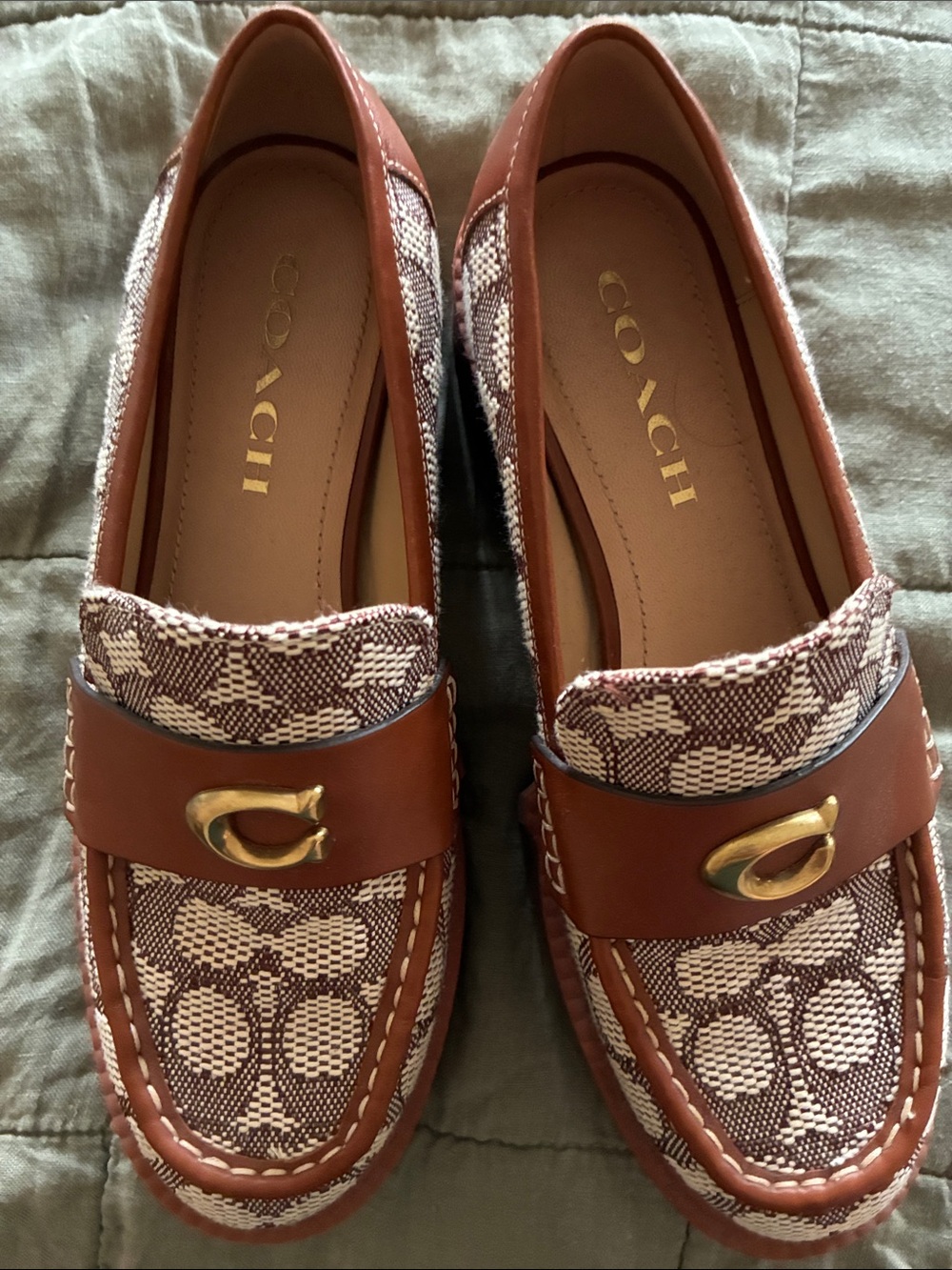Coach Brown and Cream Signature Canvas Loafers